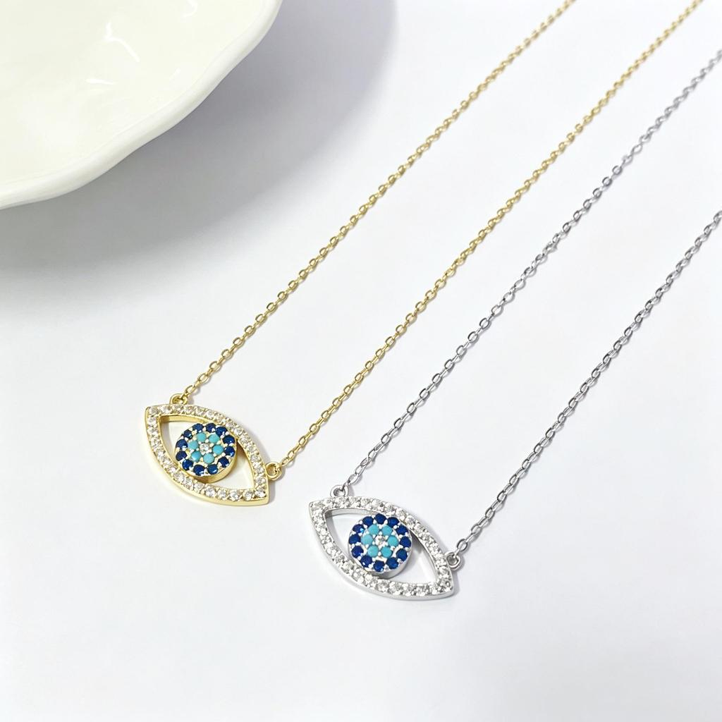 S925 Sterling Silver Evil Eye Blue Zircon Pendant Necklace for Women | European & American Niche Fashion Clavicle Chain