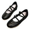 Spring and summer 2025 new silver one-word strap Mary Jane shoes women's round head light mouth soft sole small leather shoes flat sole single