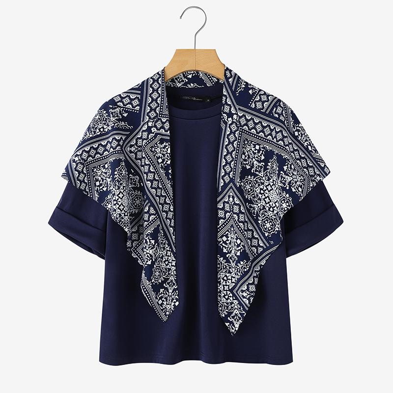 ZANZEA Women Casual Print Tie Splice Round Neck Short Sleeve T-shirt M