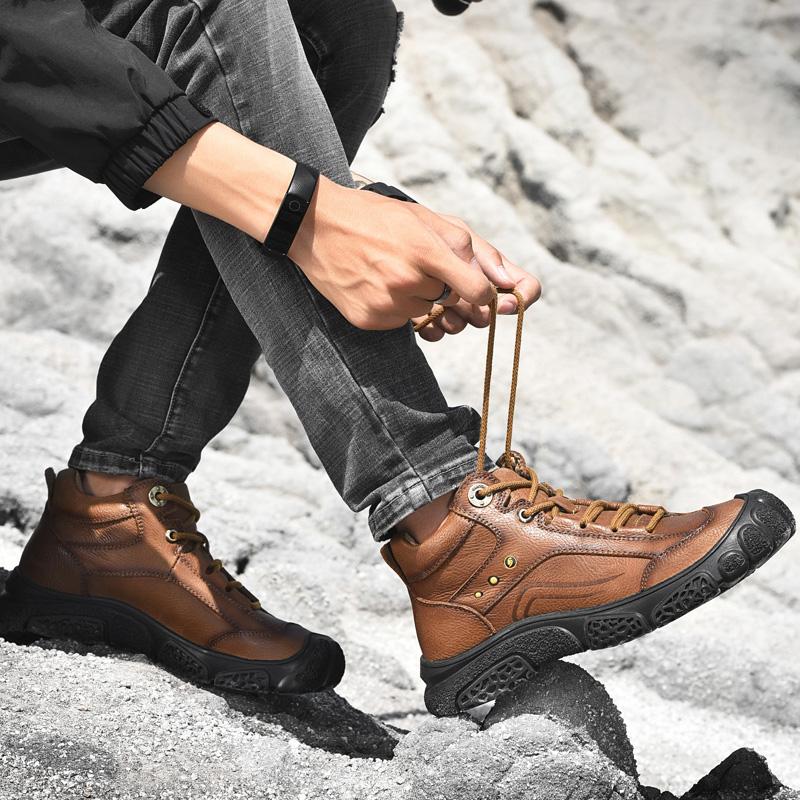 Fashion Golden Sapling Outdoor Men's Boots Genuine Leather Winter Shoes for Men Classics Mountain Trekking Footwear Tactical Ankle Boot