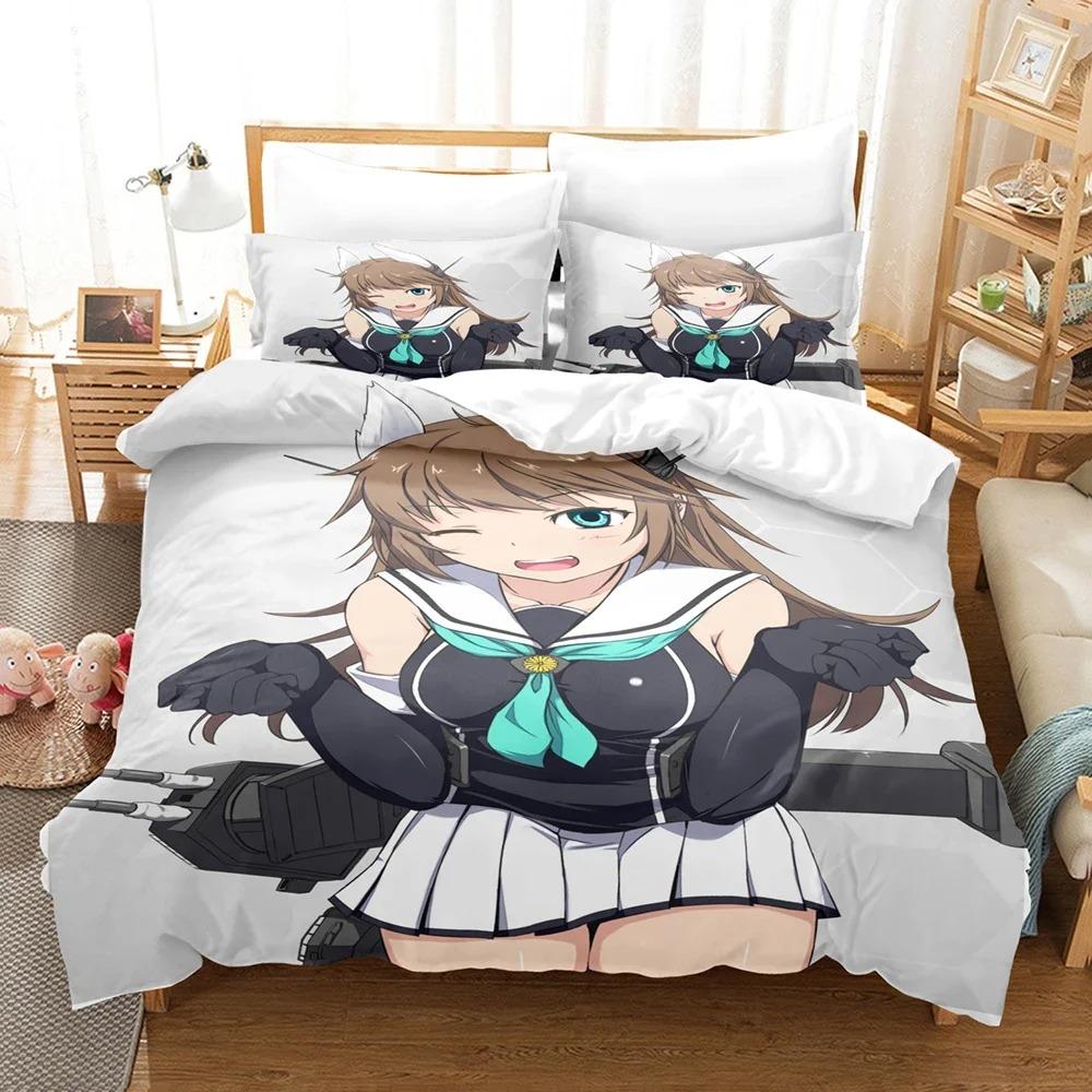 3D Print Azur Lane Bedding Set,Duvet Cover Comforter Bed Set Quilt Cover Pillowcase,King Queen Twin Size Boys Girls Adultse