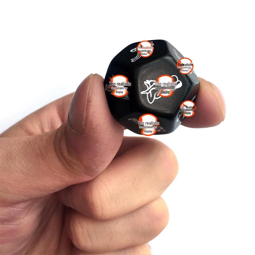 Black 25mm Twelve-Sided Androgynous Love Position Dice - Adult Foreplay Fun Sex Toy.