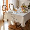 Fresh Linen-Cotton Embroidered Tablecloth Waterproof Dining Table Cloth Modern Cover