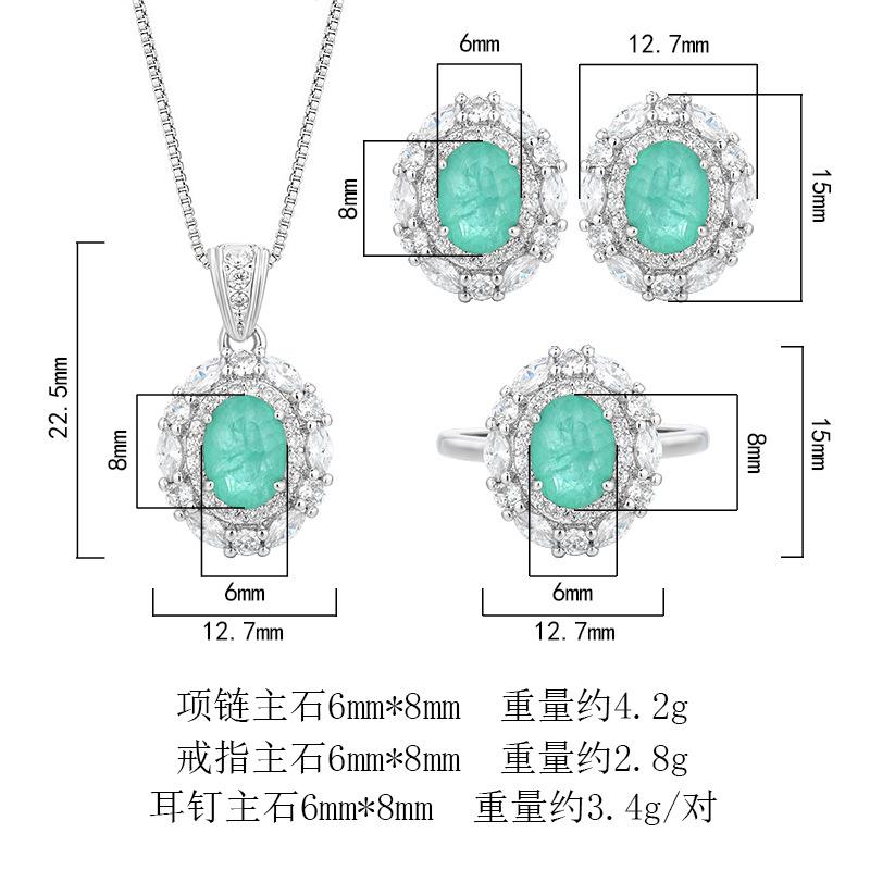 Huamei Schmuck Neues Set Ring Ohrnagel Halskette Simulation Paraiba Smaragd Damenmode