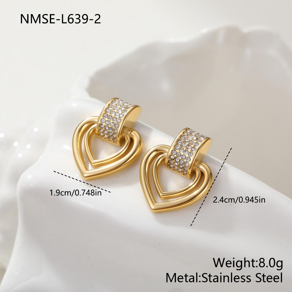 GEMCHIC Women s Stainless Steel Double Heart Zircon Earrings Fashion Sweet Cool French Style Geometric Design Jewelry