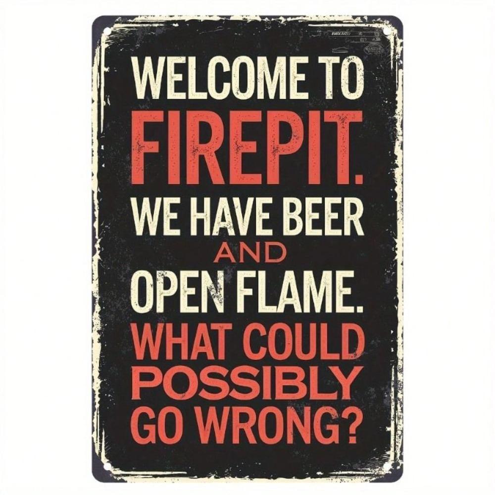 Vintage Metal Poster Fire Beer Humor Sign for Bar Patio Wall Decor