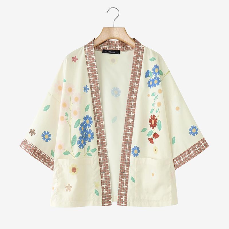 ZANZEA Women Floral Print Loose Casual 3/4 Sleeve Kimono Cardigan Blouse