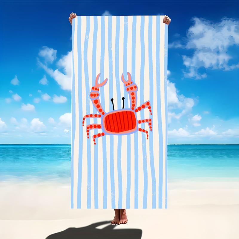 Nautisch Roter Hummer MARE Druck Strandtuch Marineblaue Streifen Meeresfrüchte Thema Großes Mikrofaser Badetuch
