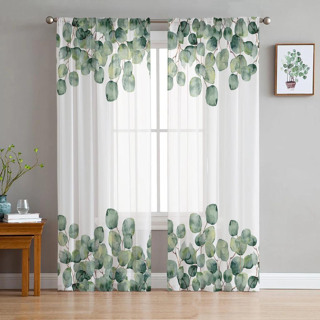 Plants Flowers Leaves Curtain Window Tulle Living Room Bedroom Kitchen Chiffon Treatment Decorations Curtains Light Filtering Made Of Polyester Area