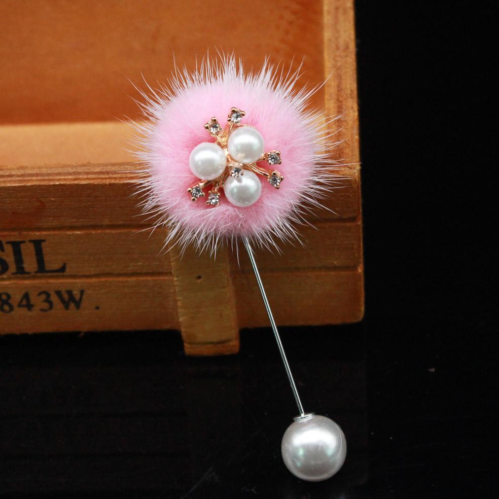 Koreanische niedliche Charme-Broschennadeln für Damen Pelz Pompon Piercing Reversbroschen Perle Blume Kragennadeln Schmuck Geschenk Accessoires