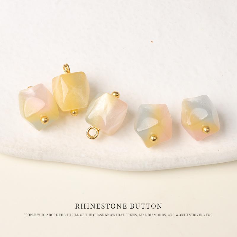 5pcs Color Resin Cut Face Gold Nail Buttons, National Style Cheongsam Hanfu Buttons, Shirt Cardigan Sweater Decorative Buttons