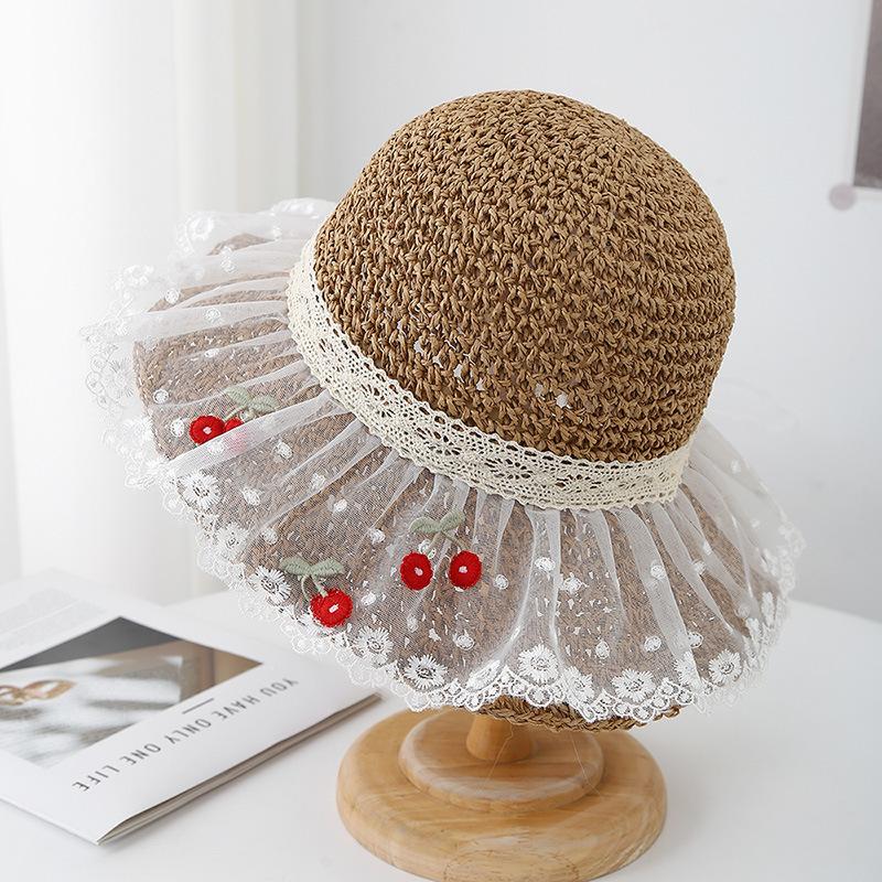 Women's Summer Hat Lace Floral Brim Sunshade Sun Hat Lady Korean Style Bucket Hat Fisherman Cap Seaside Sunscreen Beach Travel