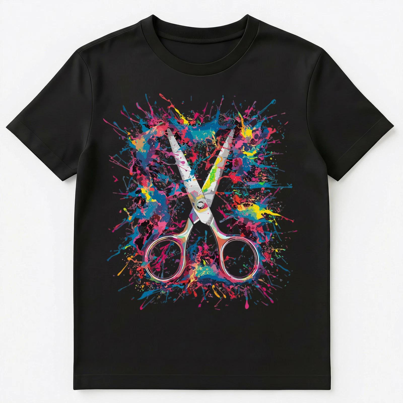 

Colorful Paint Splash Scissors Art Graphic Unisex T-Shirt S