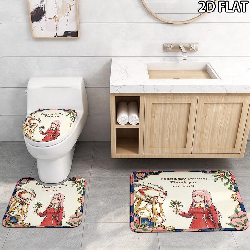Franxx 3Pcs Flannel Toilet Mat Set Bathroom Rug Bath Carpet Non Slip Home Decor Toilet 3 Pcs Bathroom Textile Set