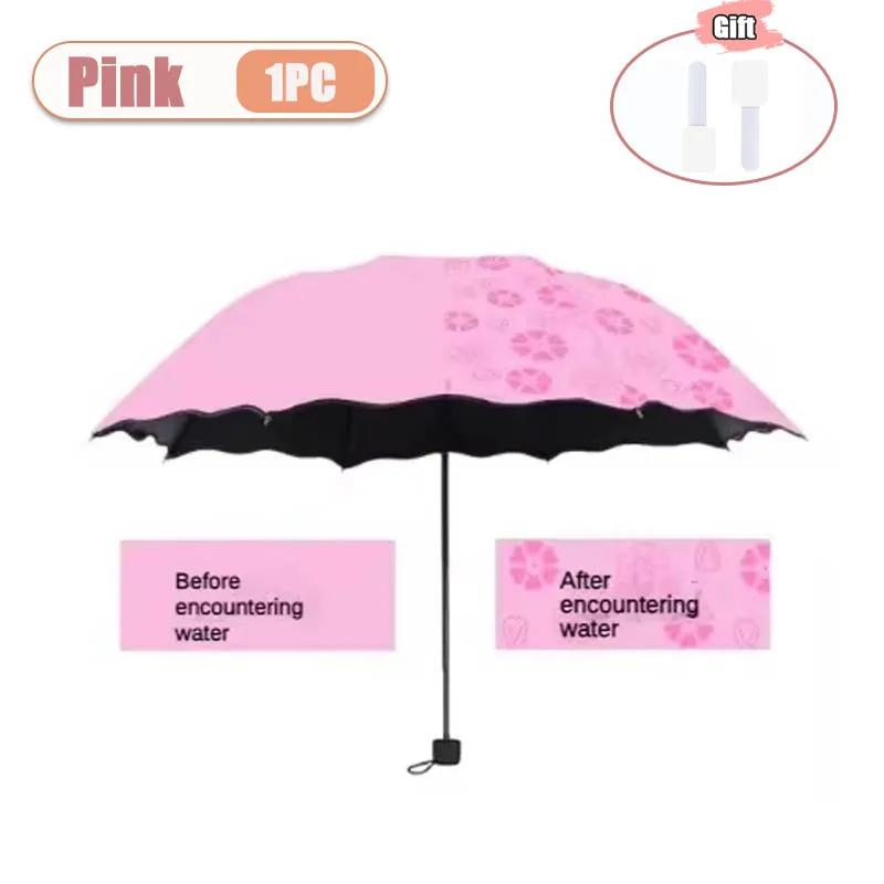 1-2PCS Portable Creative Water Flowering Umbrella Manual Black Coating UV Protection Sun Rain Dual Use Folding Parasol