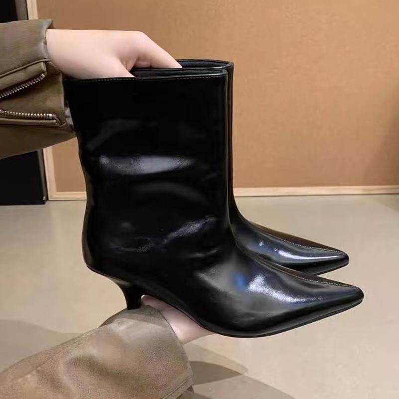Pointed Toe Women's Ankle Boots Elegant Mid Heels Leather Shoes  Winter Chelsea Boots Pumps Walking Trend Fad Mujer Botas