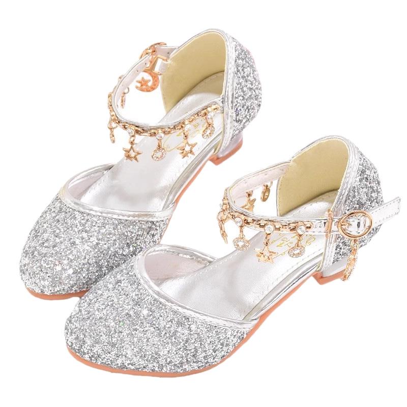 Girls' Sparkly Gold & Silver Princess Crystal High Heels for Kids