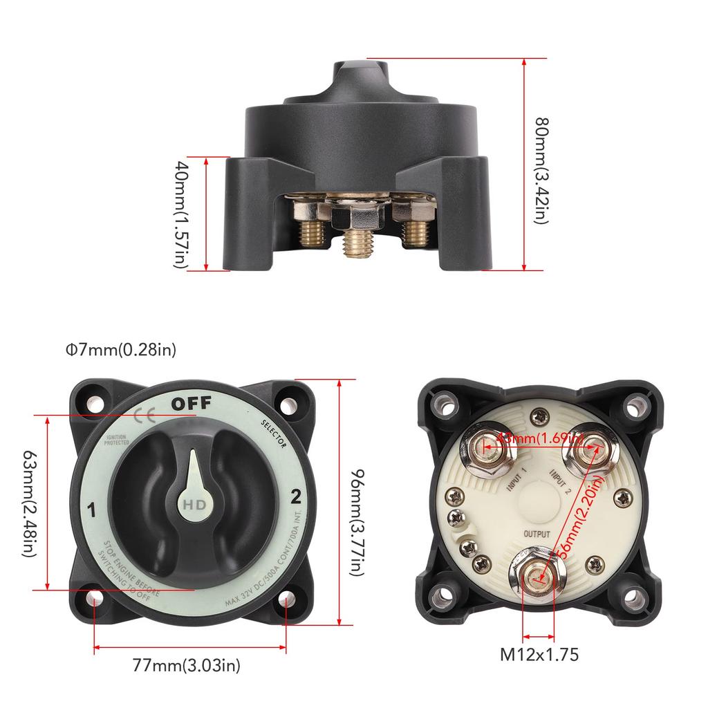 500A Disconnect Switch 3 Position Power Disconnect Switch IP66 Waterproof Ignition Protection for RV Boat Marine