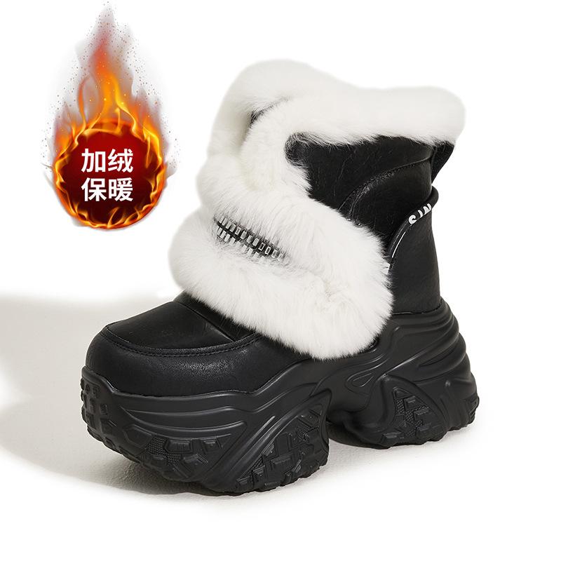 Snow Boots Women's Height-increasing Women's Shoes In the Winter of 2025 New Muffin Thick-soled Fluffy Shoes Piled and Thickened Warm Short Boots