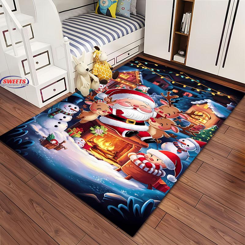 Weihnachten und Lustiger Weihnachtsmann Cartoon Teppich, Wohnzimmer Schlafzimmer Zuhause Fußmatte Teppich Küche Kinderzimmer Matte Weihnachtsgeschenke