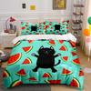 Black Cat With Watermelon Background Bedding Set 1 Duvet Cover 2 Pillowcases For Adult And Children Luxury Gift Full Size