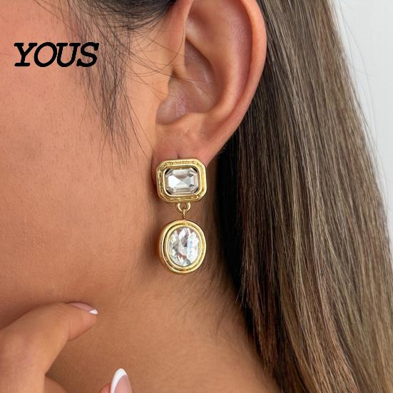 Non Tarnish Stainless Steel Jewelry 1 Pair Faux Crystal Geometric Dangle Earrings for Women, Hypoallergenic Ear Needles Sensitive Ears Gold