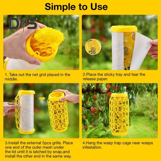 Wasp Traps Eco-Friendly Bright Color Strong Stickiness Easy To Install Indoor/Outdoor Hanging Paper Wasps Bee Traps Catcher