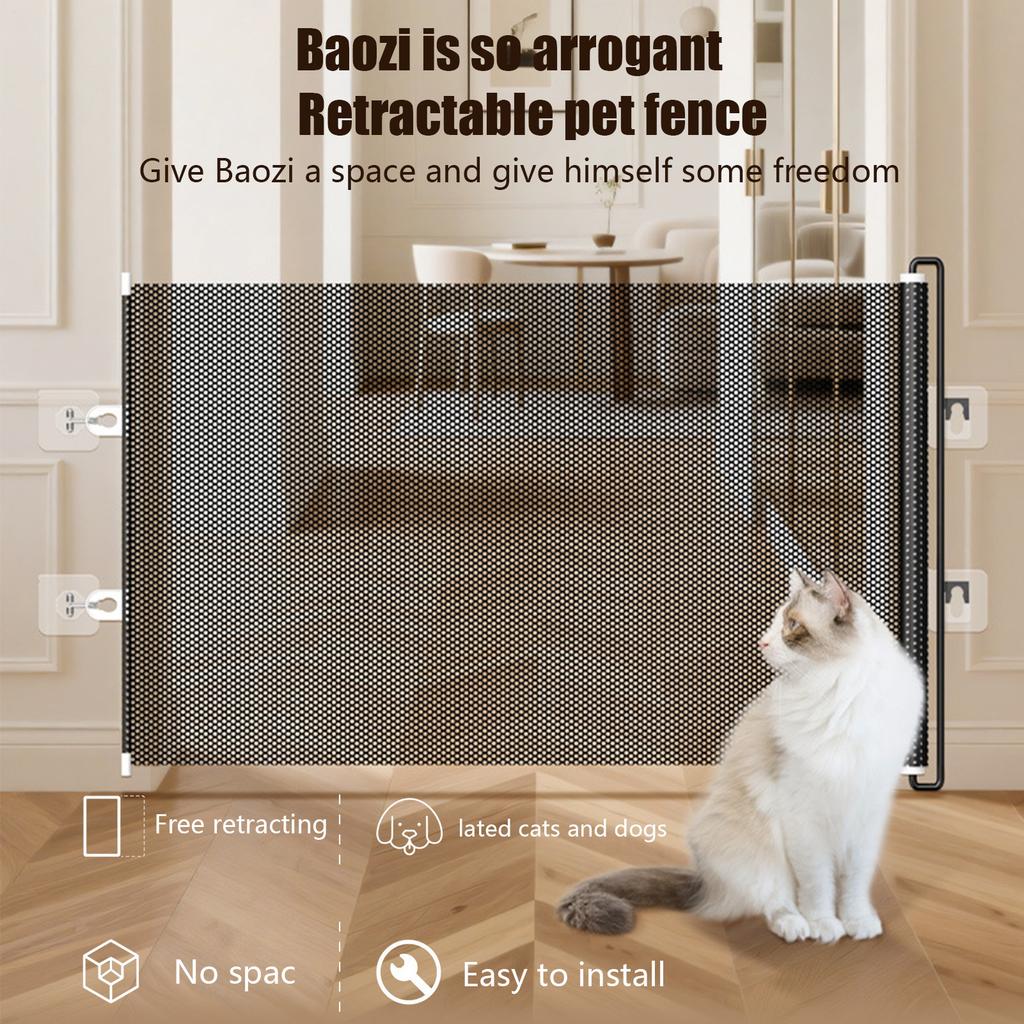 Pet Gate Indoor Retractable Stair Barrier 49 Inch Wide Childproof No Drilling Gate for Kitten Puppy House Yard Garage Patio Deck