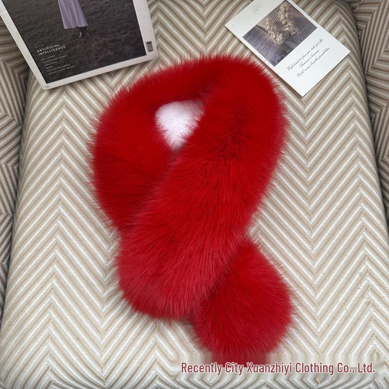 Double-Sided Faux Fox Fur Scarf: Thick, Warm, and Versatile Neck Warmer for Autumn and Winter.