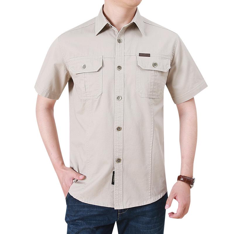 2024 Men's Casual Cotton Military Shirt - Washed, Thin, Loose Short Sleeve