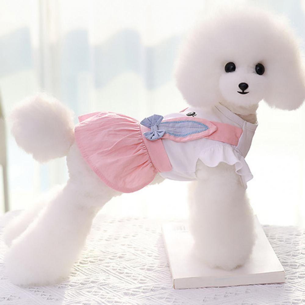 With Bow-knot Dog Round Neck Dress Pullover Design Pet Pleated Skirt Dog Dress  Spring/Summer