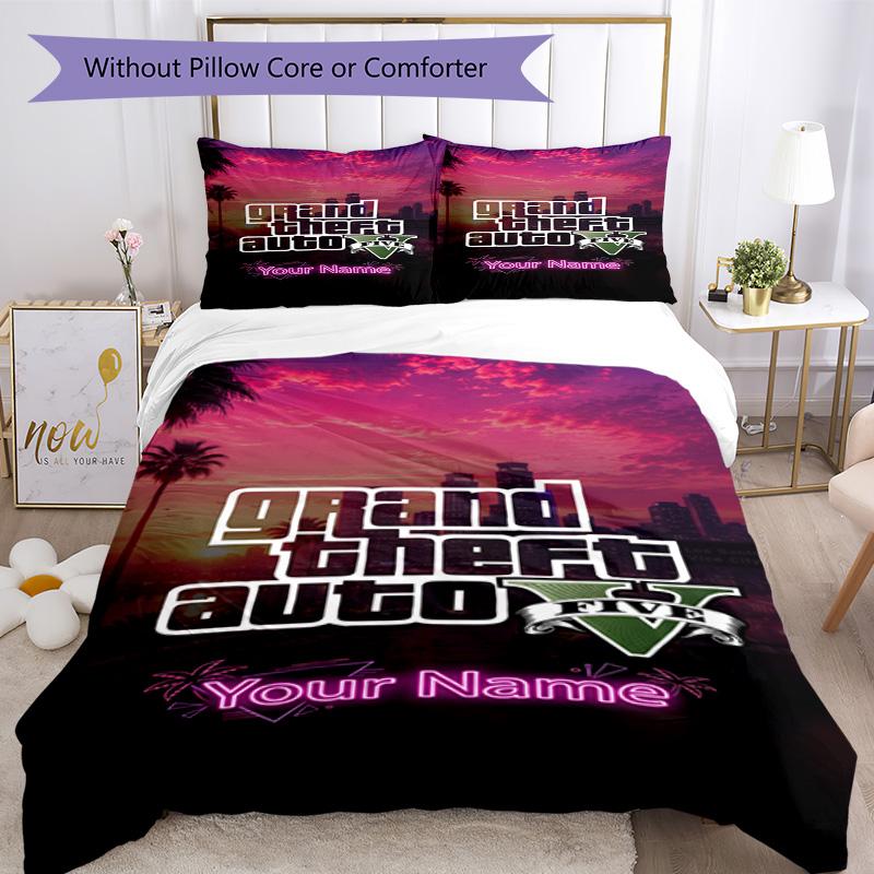 Gta Customize Text Bed Sheet Set Perfect for Decorate room Wrinkle Resistant Bedroom Decor Gift for Festivals