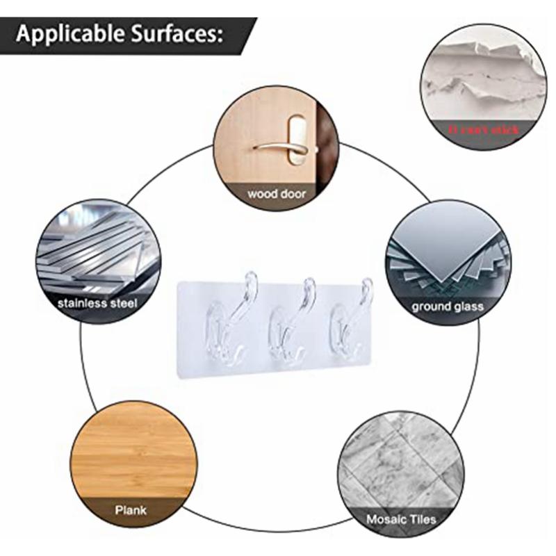 Hook Transparent Bathroom Wall Hanging Home Finishing Storage Tool Punch-free Continuous Row of Hooks Strong and Seamless Door Hanger
