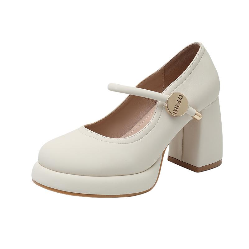 White Mary Jane main dress wedding shoes waterproof table high heels women's new small thick heel wedding bride shoes