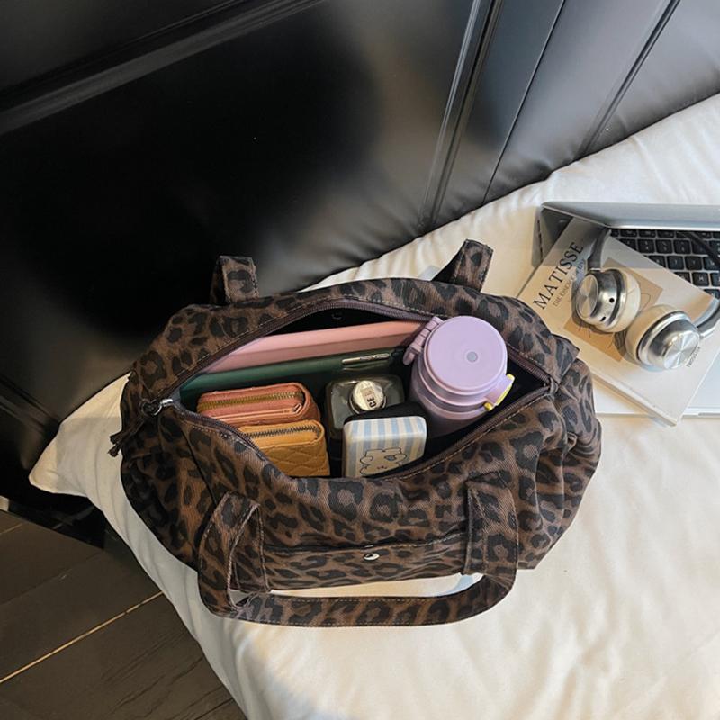 Yogodlns Leopard Print Canvas Shoulder Bag Fashion Large Capacity Tote Bag Woman Handbag for Daily Commute High Quality Bag
