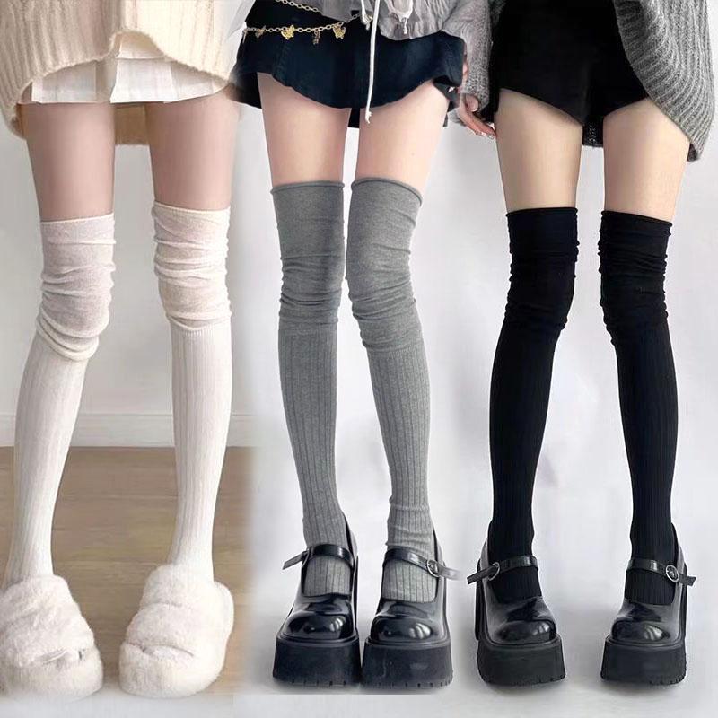 1 Paar Stiefelsocken Herbst/Winter Unifarben Oberschenkelhoch Spitze Niedlich Lolita Warme Strümpfe Sexy Schwarz Weiß Lange Beinsocken für Damen