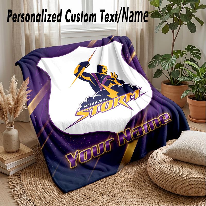 Melbourne Storm Custom Flannel Throw Blanket Print Your Name Text Soft Warm Blanket Holiday Present