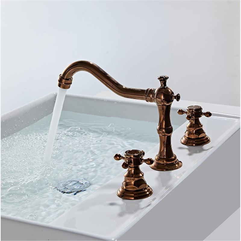 Tuqiu Basin Faucet Brass Rose Gold Bathroom Faucet Antique Sink Faucet 3 Hole Double Handle Hot & Cold Wash Faucet Water Tap
