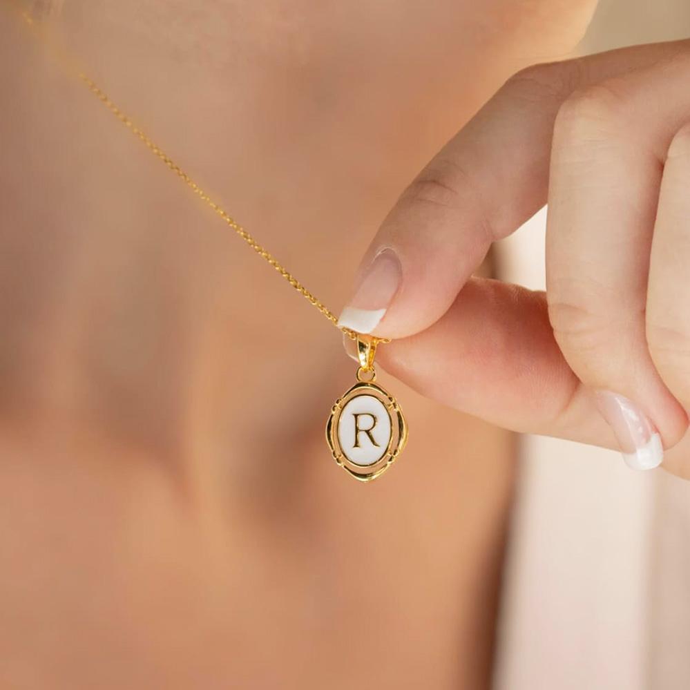 Initial Enamel White A-Z Letter Necklace For Women Stainless Steel Chain Gold Color Alphabet Pendant Choker Fashion Jewelry Gift