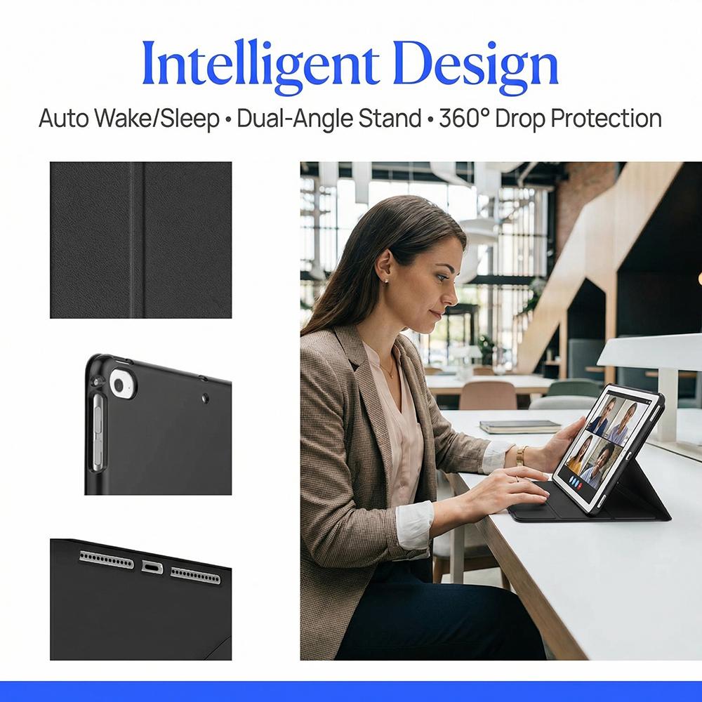 For iPad 9.7 / 6th/5th Generation, iPad Air 9.7 2013/2014, Soft TPU Back Case Magnetic Flip Smart Cover Auto Wake/Sleep