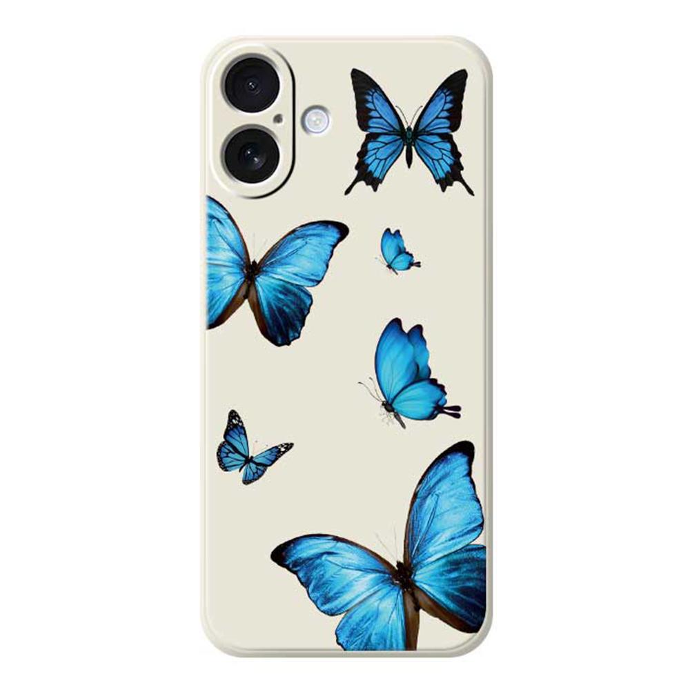 For iPhone 17 Case Blue Butterflies Pattern Printing Straight Edge TPU Phone Back Cover