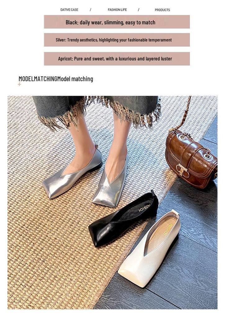 Black Soft Leather Square Toe Low-Cut Women’s Shoes - 2025 Stylish Niche Designer, Available in Large Sizes