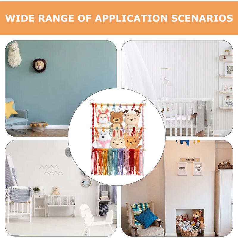 Stuffed Animal Net Boho Macrame 2-Layer Hammock Stuffed Animal Holder Plush Storage For Bedroom Nursery Kids Room Living Room