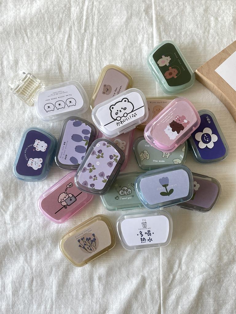 Ins with Mirror Floral Animal Printed Cute Contact Lens Box Portable Contact Lens Case Companion Box Travel Contact Lenses Case
