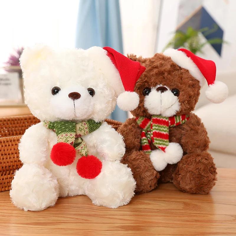 23CM New Christmas Hat Teddy Bear Plush Toys Cute Teddy Dolls Stuffed Soft for Children Girlfriend Birthday Xmas Gifts