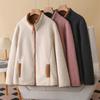 2025 Plus Size Women's Sherpa Color Block Fleece Jacket - Long Sleeve, Stand Collar, Thickened Top for Autumn/Winter