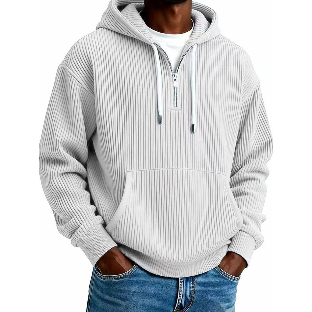 Men's Casual Solid Color Zipper Long Sleeve Hooded Sweatshirt, Everyday Zipper Casual Long Sleeve T-Shirt