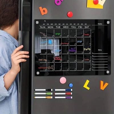 Magnetický akrylový kalendář se 6 popisovači Plánovací tabule Měsíční týdenní plánovač Nástěnné samolepky na lednici lednička Domácí dekorace