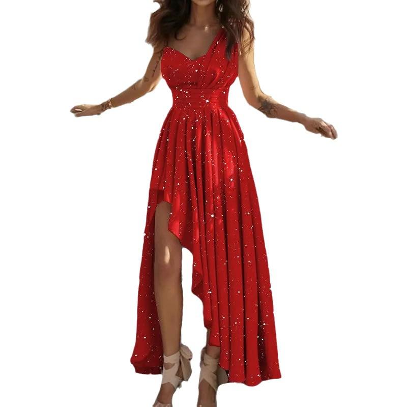 Květinový potisk Nové ležérní dlouhé šaty bez rukávů Dámské šaty s potiskem s výstřihem do V Rozvlněné bohémské retro šaty