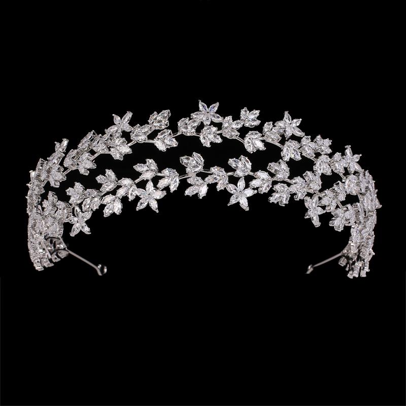European and American Elegant Clear CZ Zirconia Prom Wedding Hair Accessories Royal Luxury Bridal Headpiece BC6053